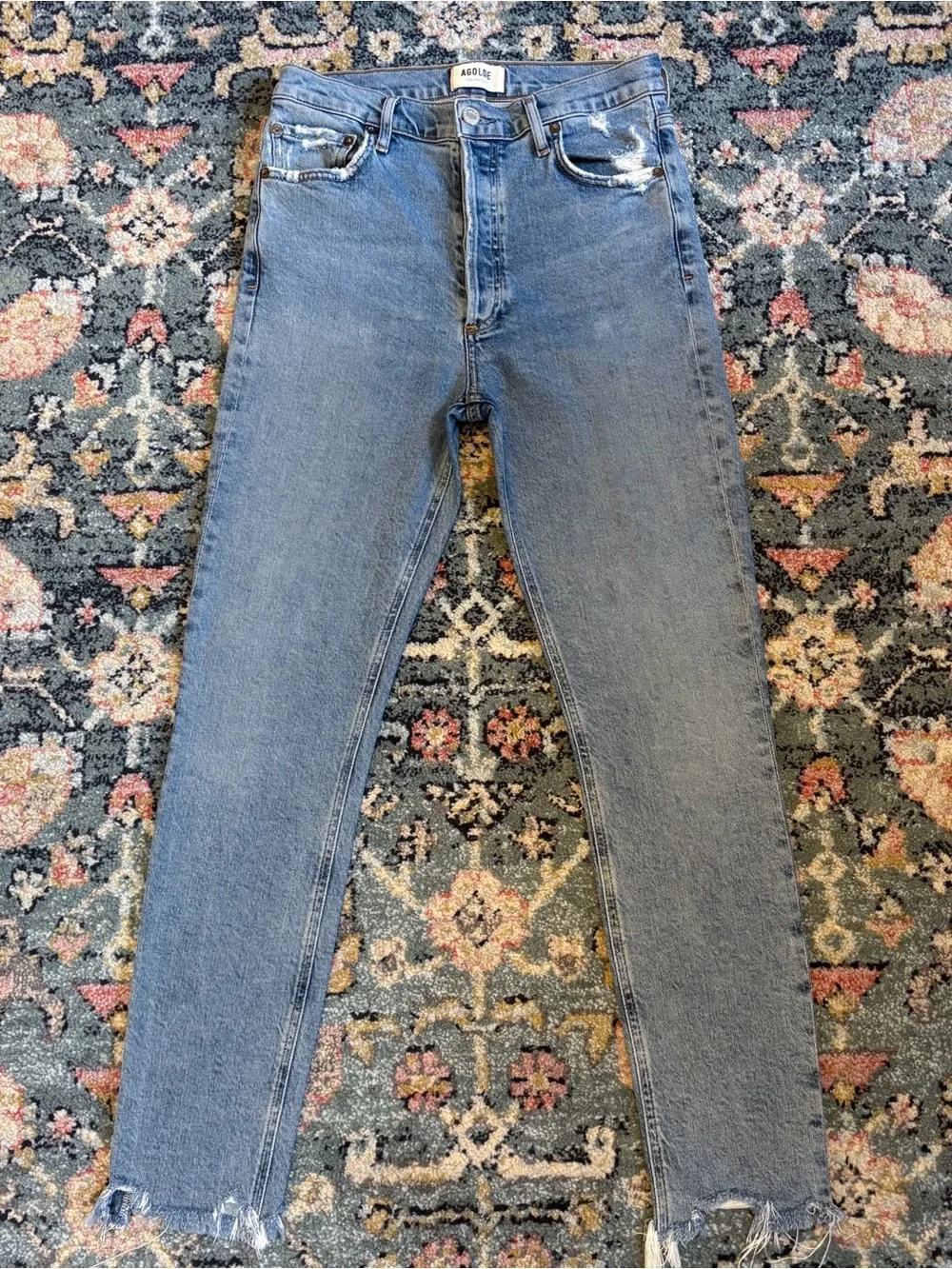 AGOLDE Nico High Rise Slim Fit Distressed Jeans in Rooted Light Wash Sz 26